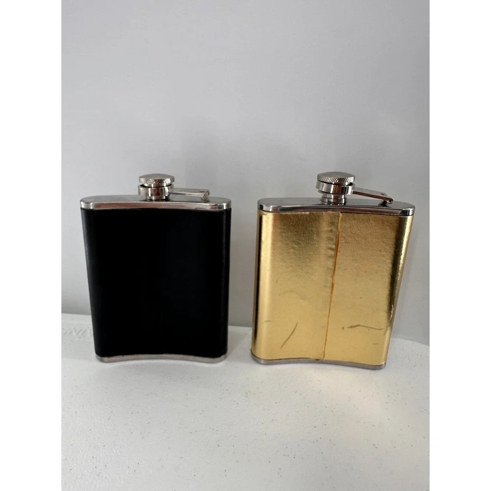 Flask Set of 2 Wild eye designs 1 For Me For You Gold Bar Gift Party Stainless c